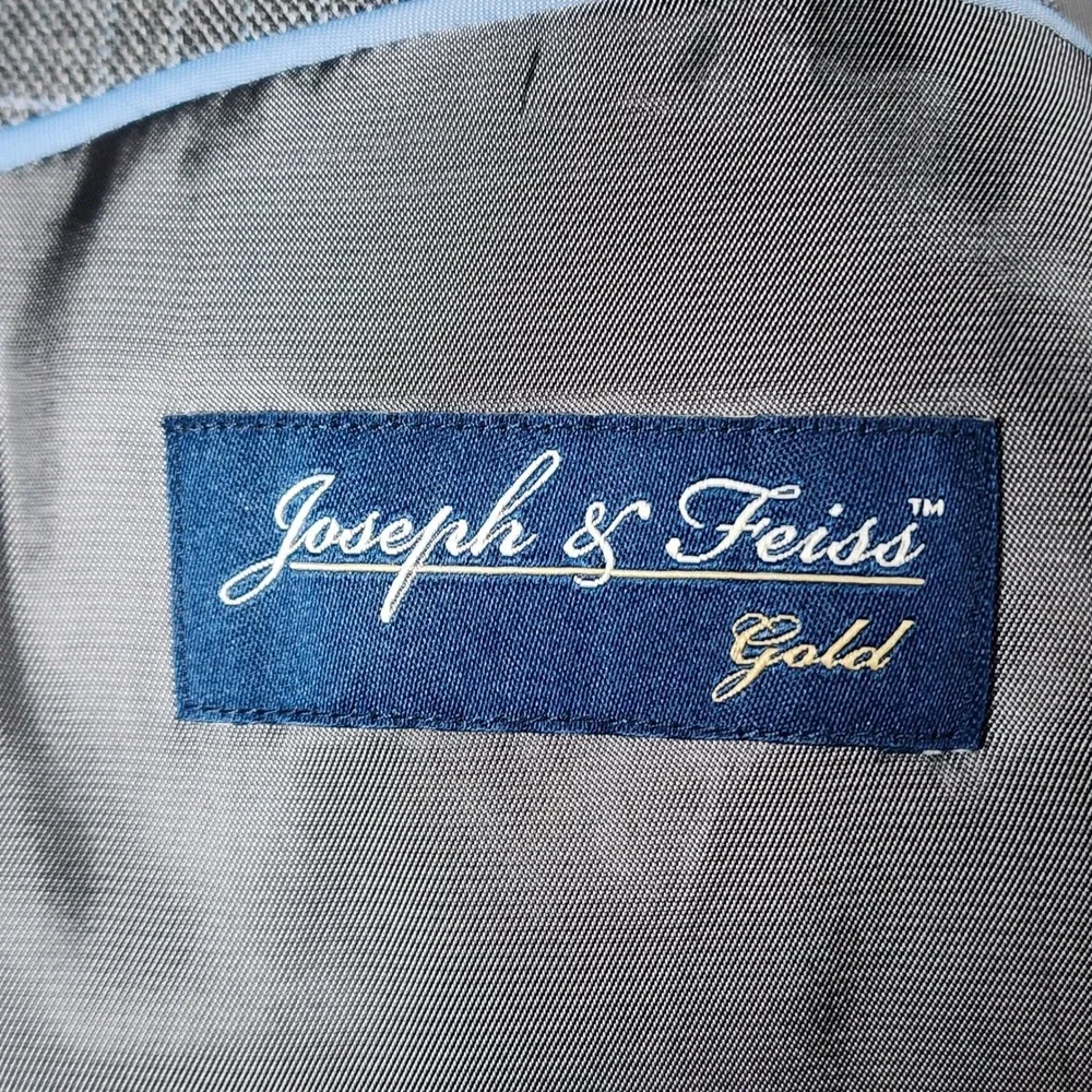 Joseph & Feiss Sport Coat Mens 46L Grey Windowpane‎ Wool Silk Linen Blazer